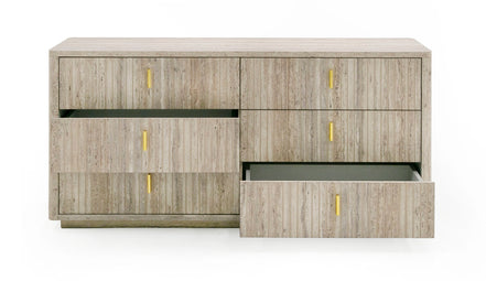 Roma - Modern Faux Travertine + Gold Dresser