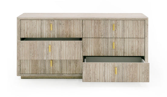 Roma - Modern Faux Travertine + Gold Dresser