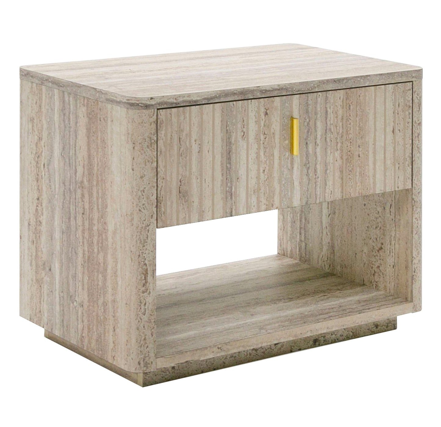 Roma - Modern Faux Travertine + Gold Nightstand - image 4