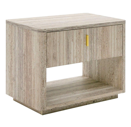 Roma - Modern Faux Travertine + Gold Nightstand - image 4