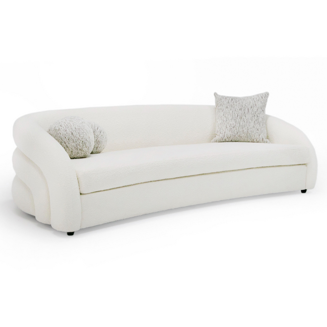Joshua Modern 4-Seater Curved White and Taupe Fabric Sofa