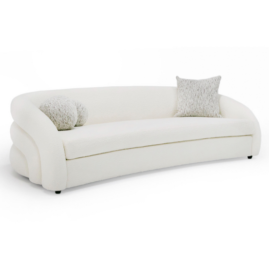 Joshua Modern 4-Seater Curved White and Taupe Fabric Sofa