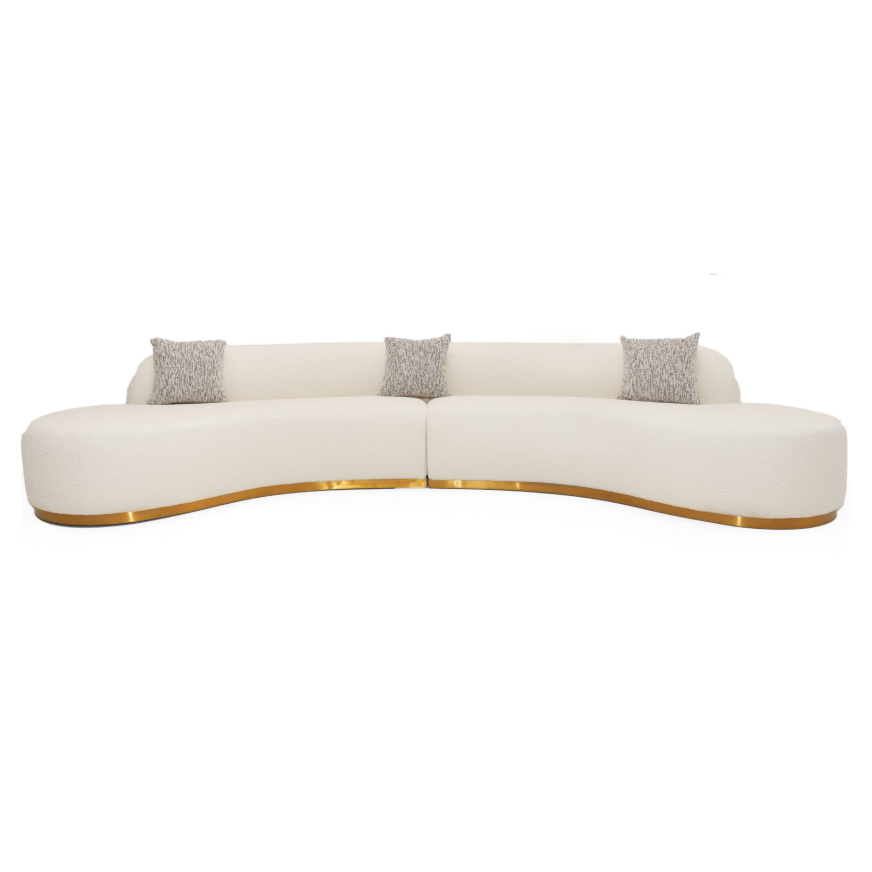 Frontier - Glam White Fabric Curved Sectional Sofa with Beige Pillows - image 2