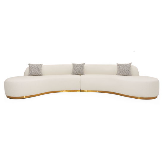 Frontier - Glam White Fabric Curved Sectional Sofa with Beige Pillows - image 2