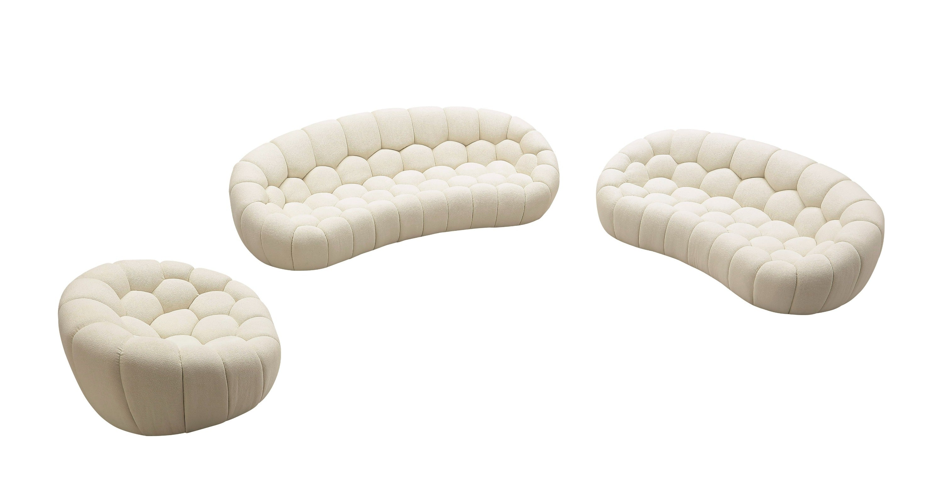 Yolonda - Modern Curved Off-White Fabric Sofa Set - image 2