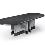 Renfew - Modern Black Oak + Faux Marble Oval Dining Table