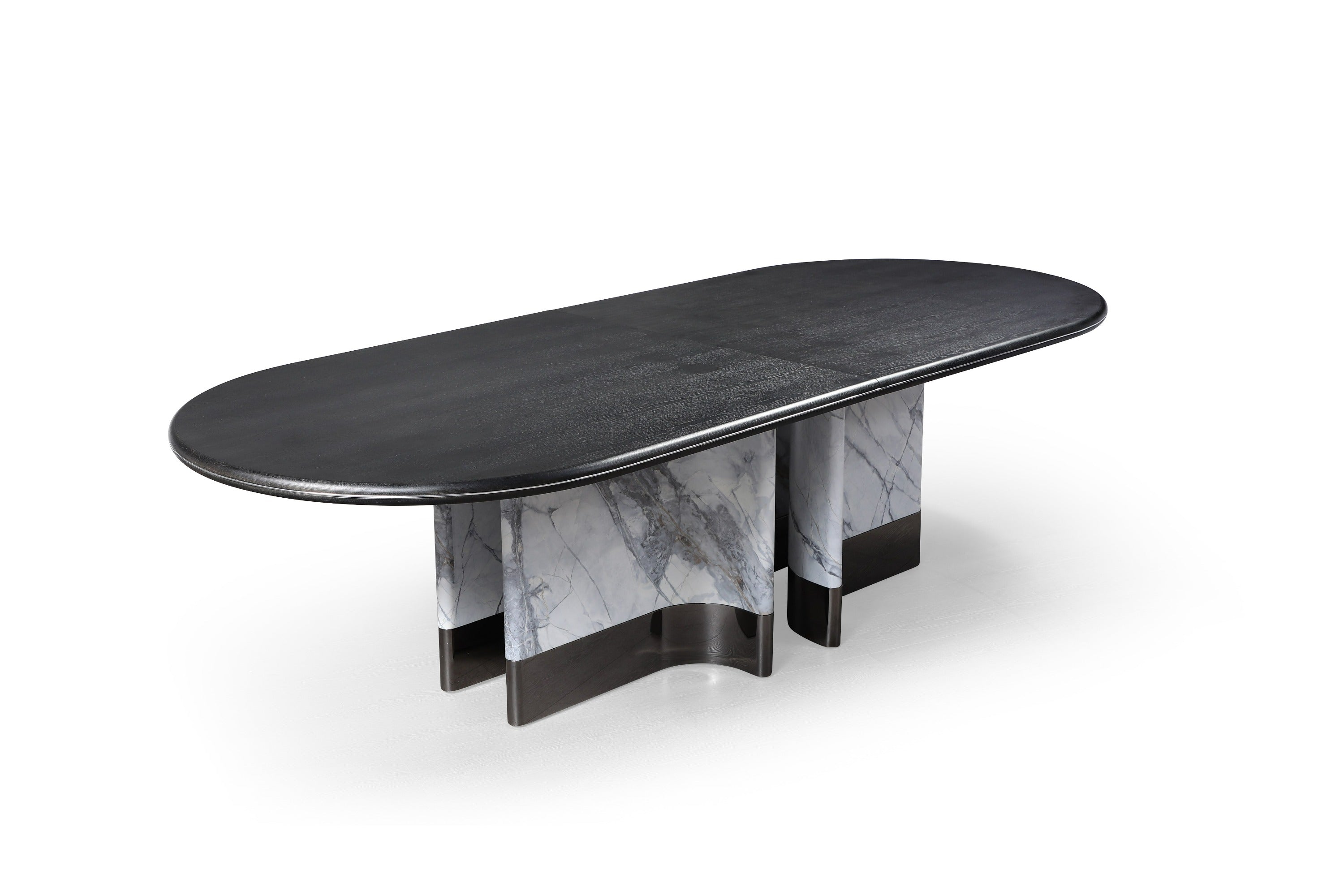 Renfew - Modern Black Oak + Faux Marble Oval Dining Table