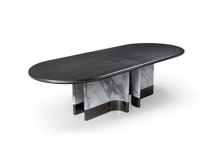 Renfew - Modern Black Oak + Faux Marble Oval Dining Table