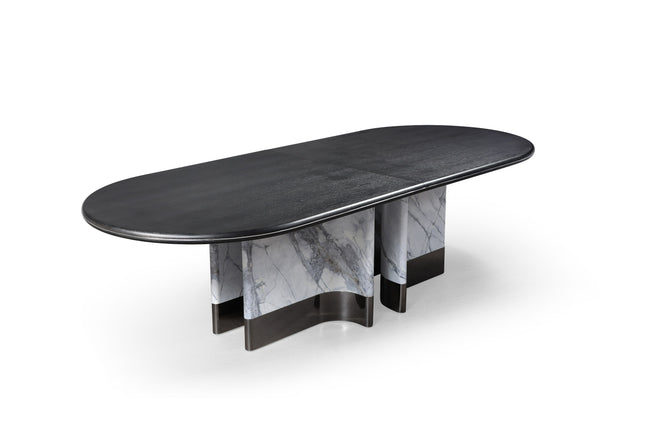 Renfew - Modern Black Oak + Faux Marble Oval Dining Table