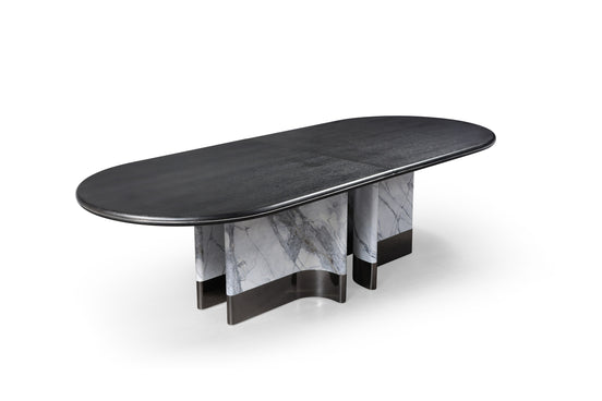 Renfew - Modern Black Oak + Faux Marble Oval Dining Table