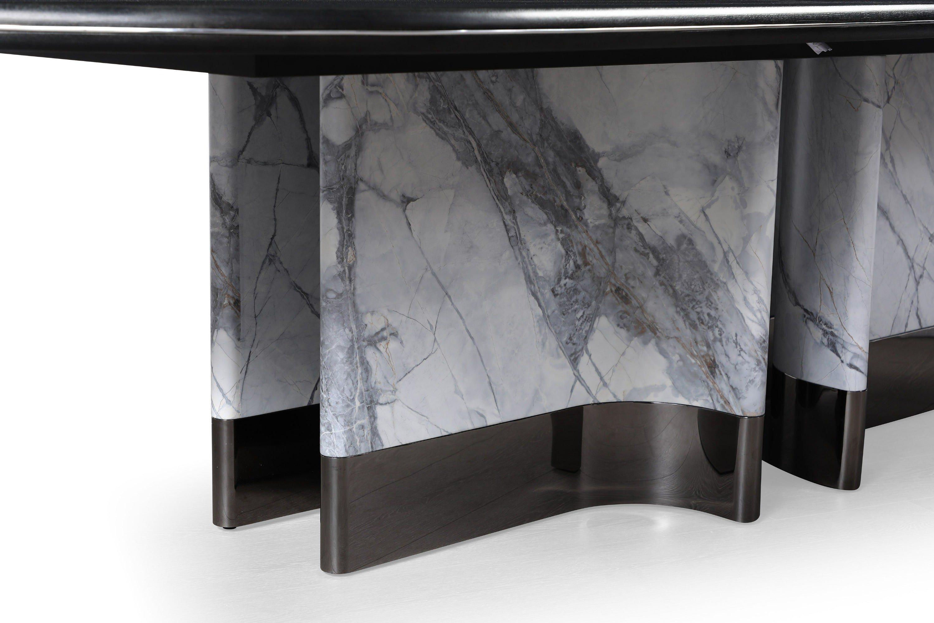 Renfew - Modern Black Oak + Faux Marble Oval Dining Table - image 3