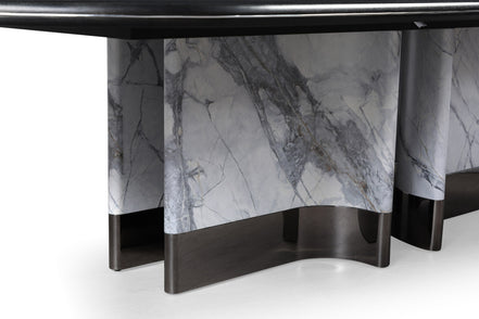 Renfew - Modern Black Oak + Faux Marble Oval Dining Table - image 3