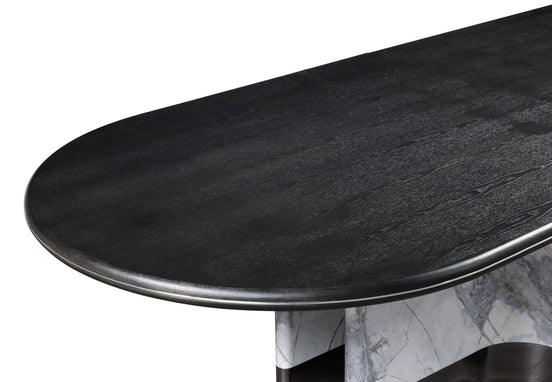 Renfew - Modern Black Oak + Faux Marble Oval Dining Table - image 2