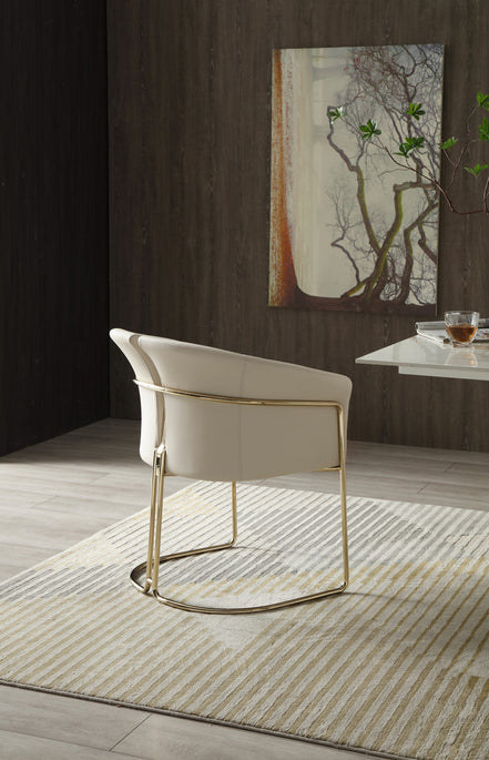 Renfew - Modern Beige Vegan Leather + Champagne Gold Dining Chair