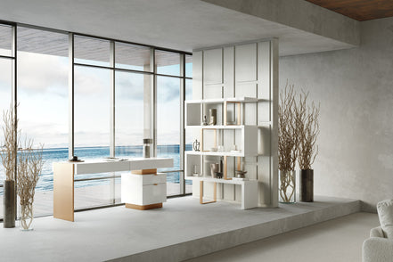 Trahan - Modern Gloss White and Brushed Gold Office Desk