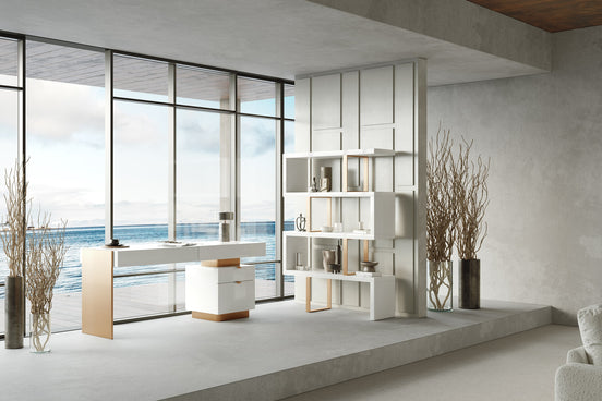 Trahan - Modern Gloss White and Brushed Gold Office Desk