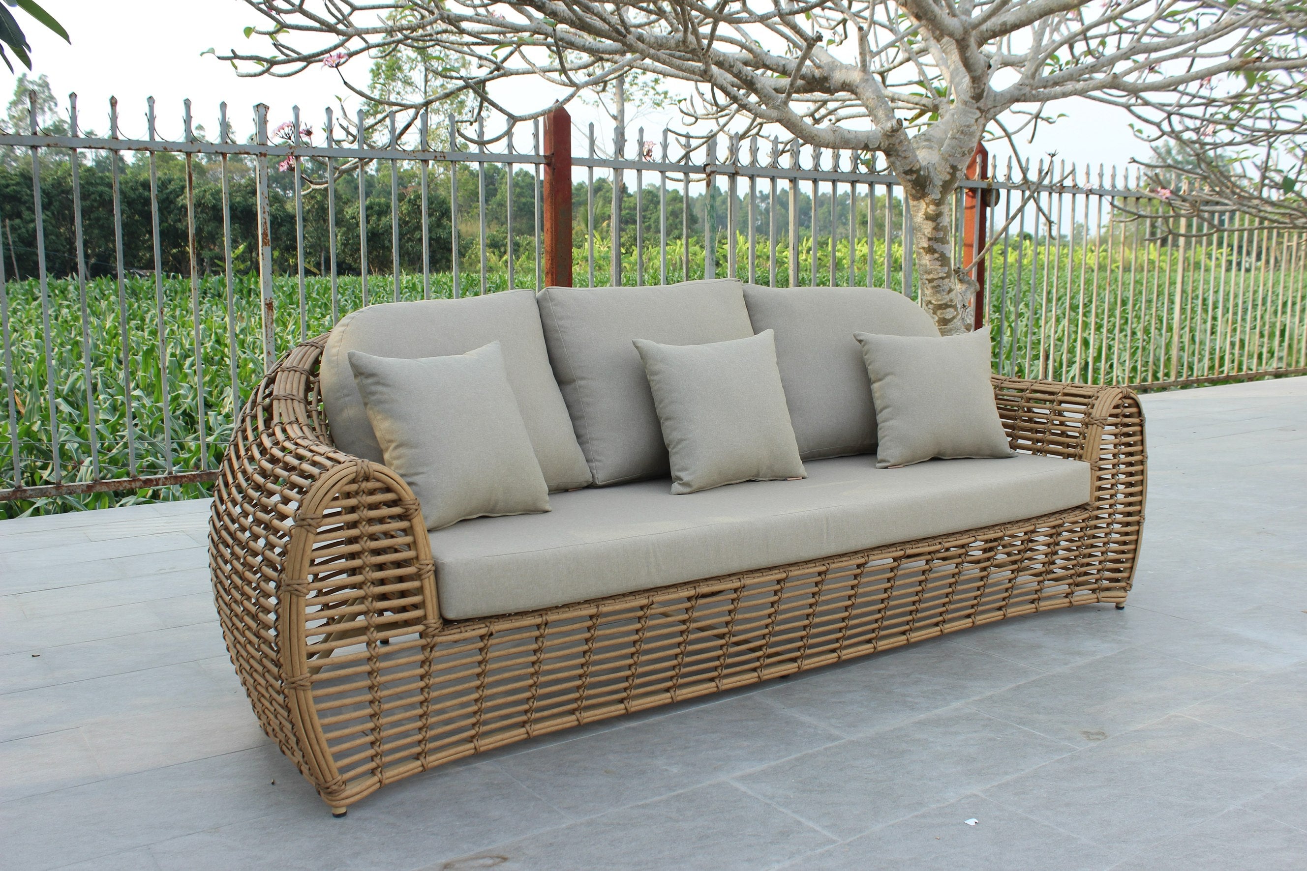 Sandra - Outdoor Beige + Wicker Sofa Set - image 2