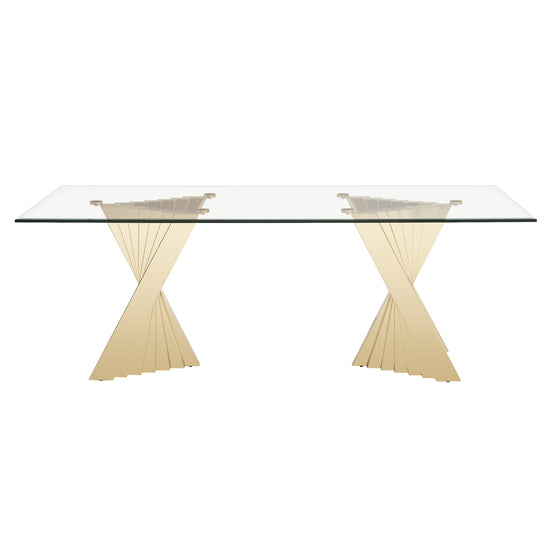Buquet - Glam Glass + Champagne Gold Rectangular Dining Table - image 2