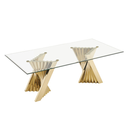 Buquet - Glam Glass + Champagne Gold Rectangular Dining Table - image 4