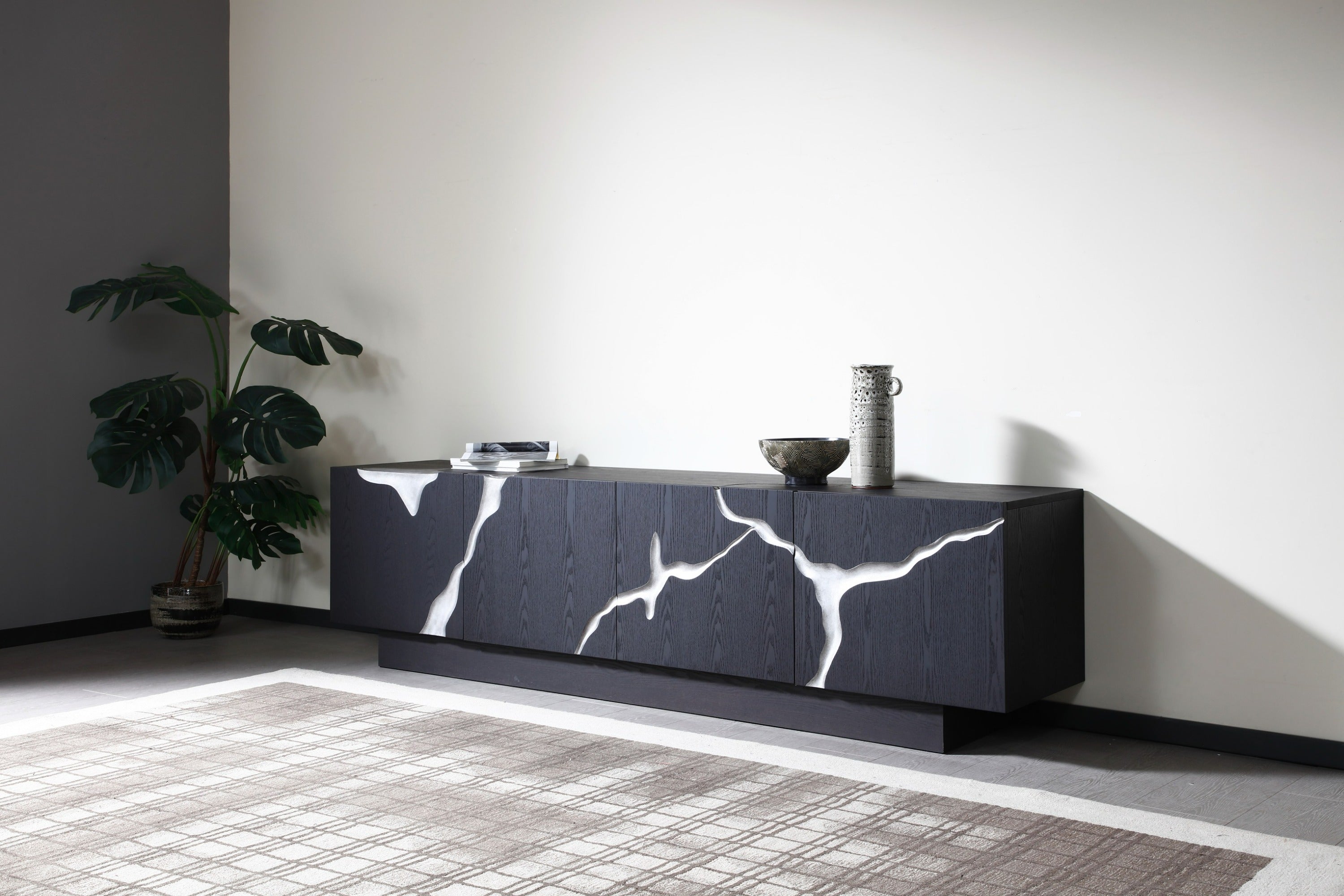 Aspen - Modern Matte Brown Ash & Silver TV Stand
