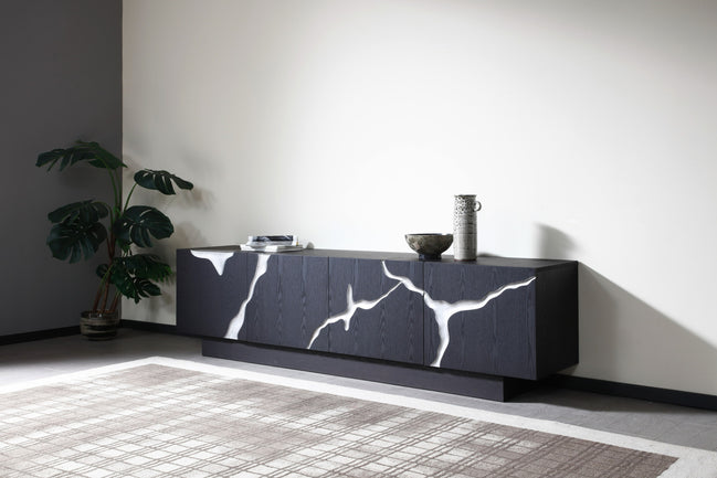 Aspen - Modern Matte Brown Ash & Silver TV Stand