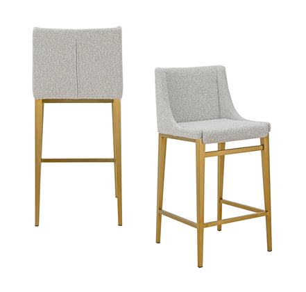 Mimi - Modern Light Grey Fabric + Antique Brass Counter Stool (Set of 2) - image 4