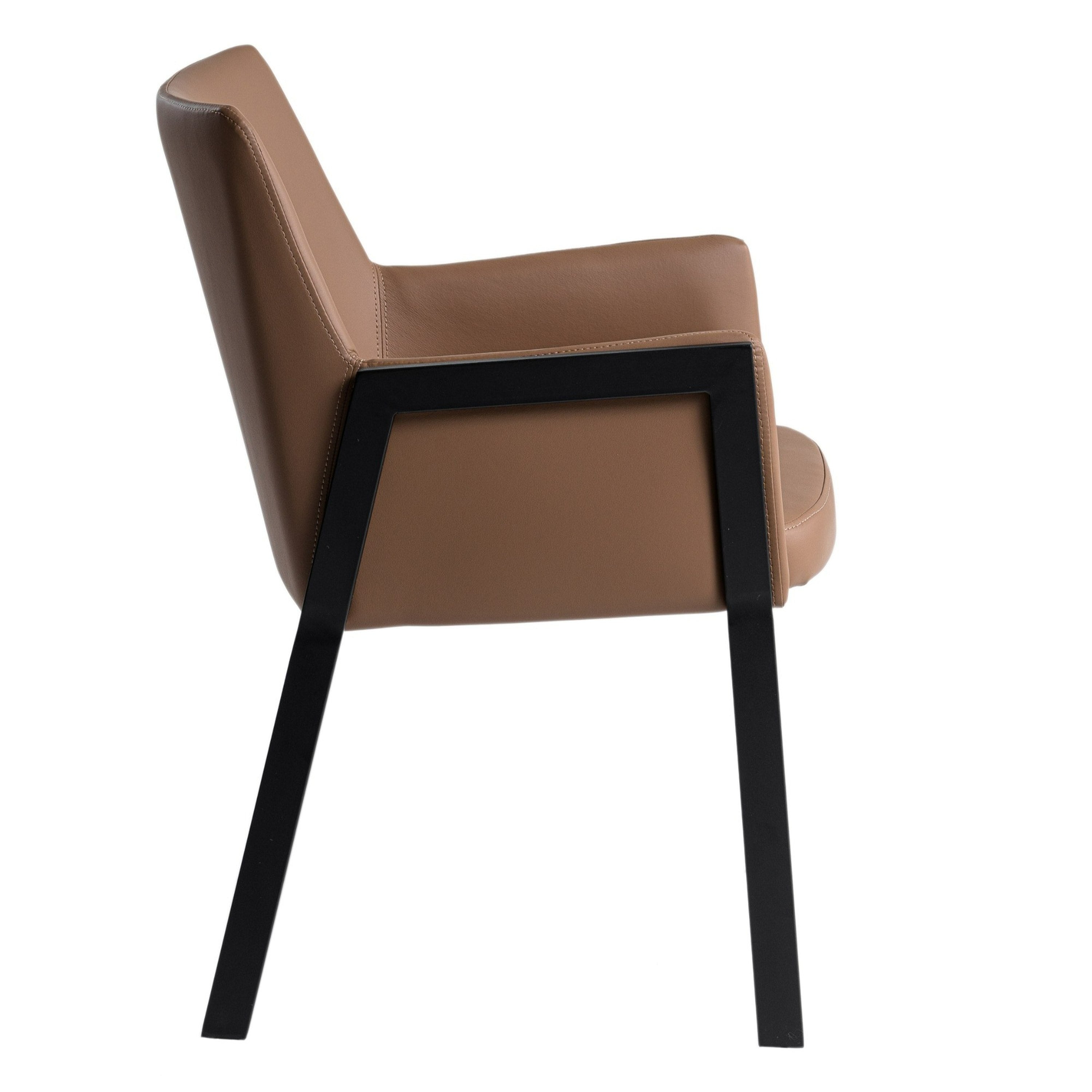 Leshay - Modern Dark Camel Vegan Leather + Black Metal Dining Chair - image 2