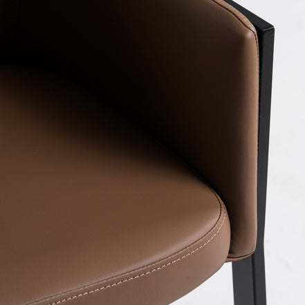 Leshay - Modern Dark Camel Vegan Leather + Black Metal Dining Chair - image 5