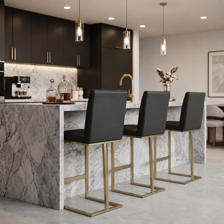 Frankie - Modern Dark Grey Vegan Lether + Antique Brass Counter Stool - image 4