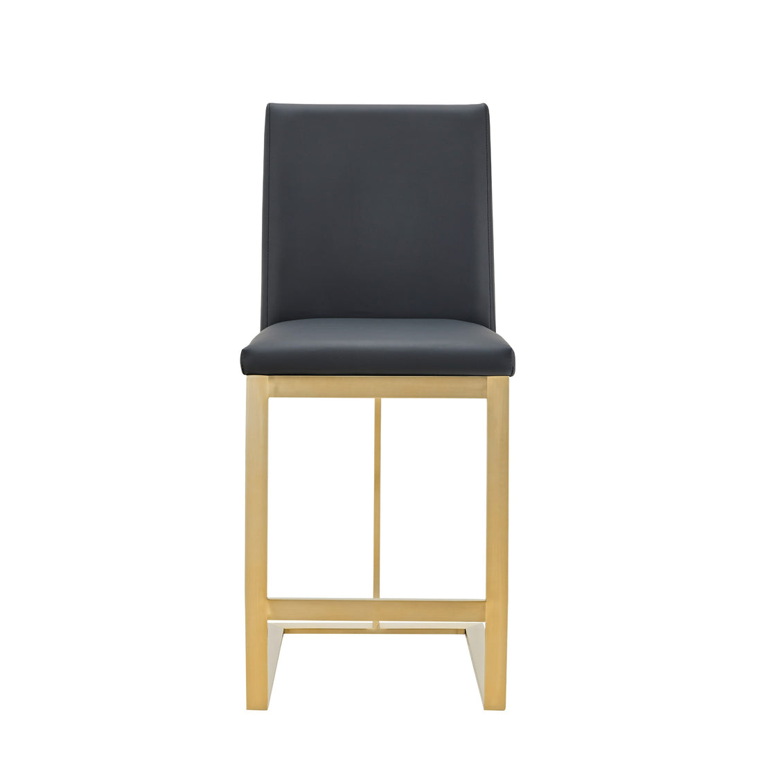Frankie - Modern Dark Grey Vegan Lether + Antique Brass Counter Stool