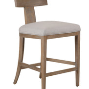 Fabien - Mid-Century Modern Beige Linen + Wood Counter Chair - image 4