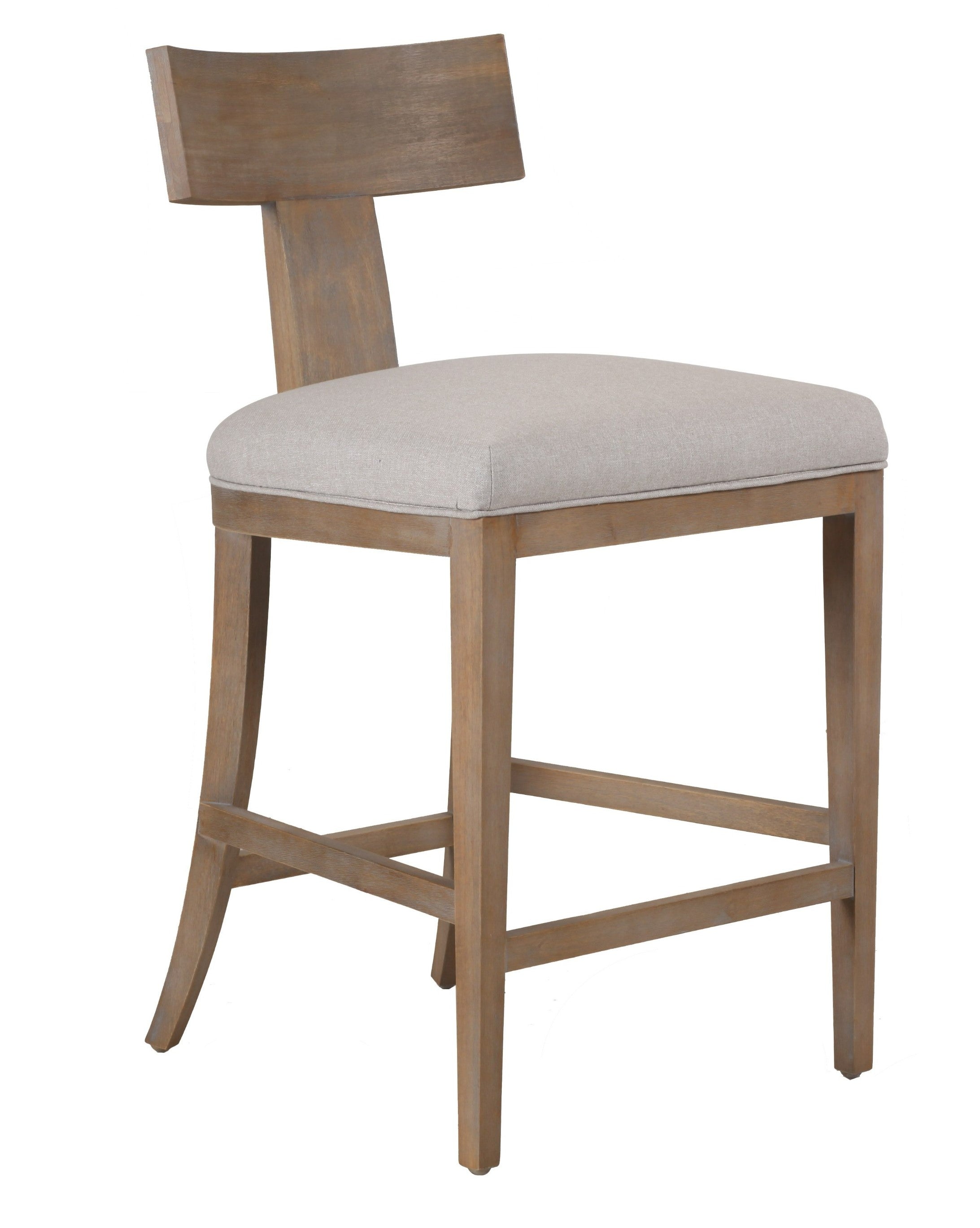 Fabien - Mid-Century Modern Beige Linen + Wood Counter Chair - image 4