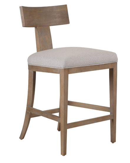 Fabien - Mid-Century Modern Beige Linen + Wood Counter Chair - image 4