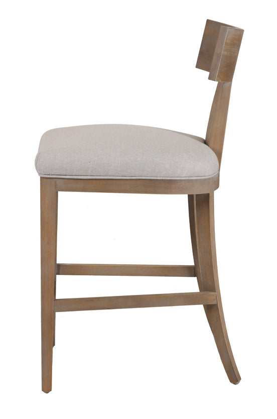 Fabien - Mid-Century Modern Beige Linen + Wood Counter Chair