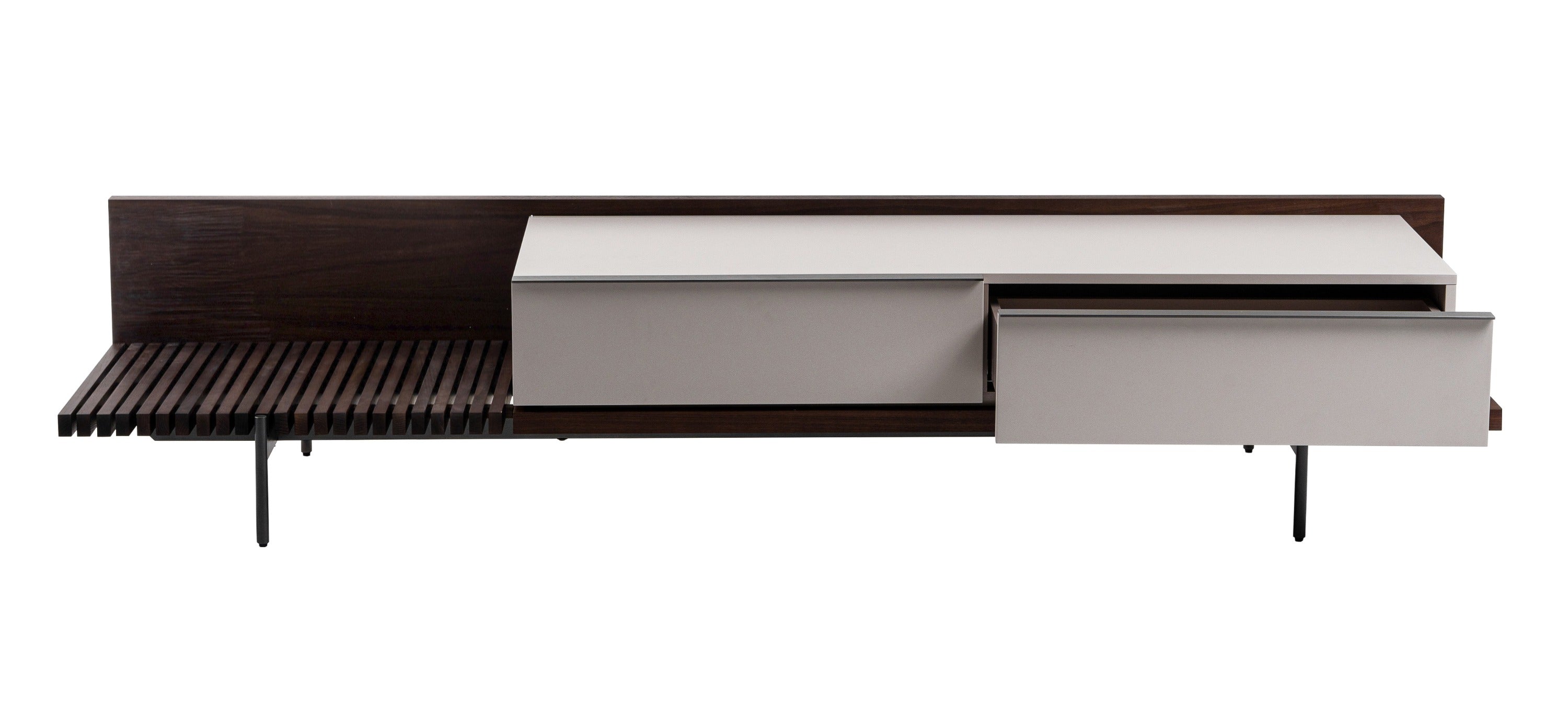 Colima - Modern Matte Beige + Walnut TV Stand - image 3
