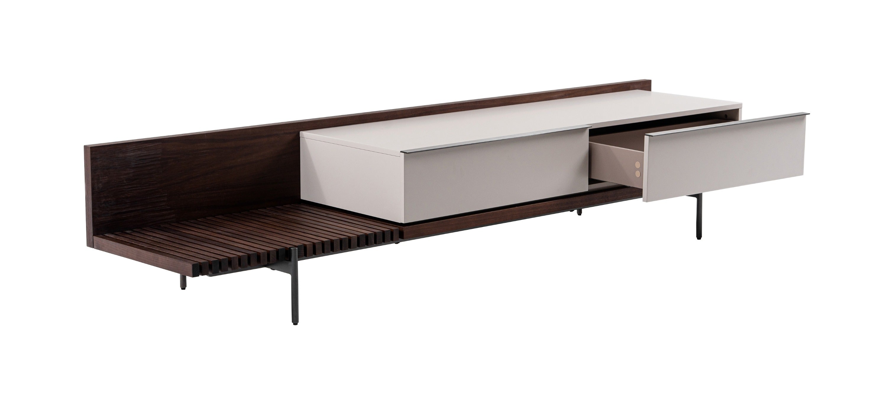 Colima - Modern Matte Beige + Walnut TV Stand - image 4