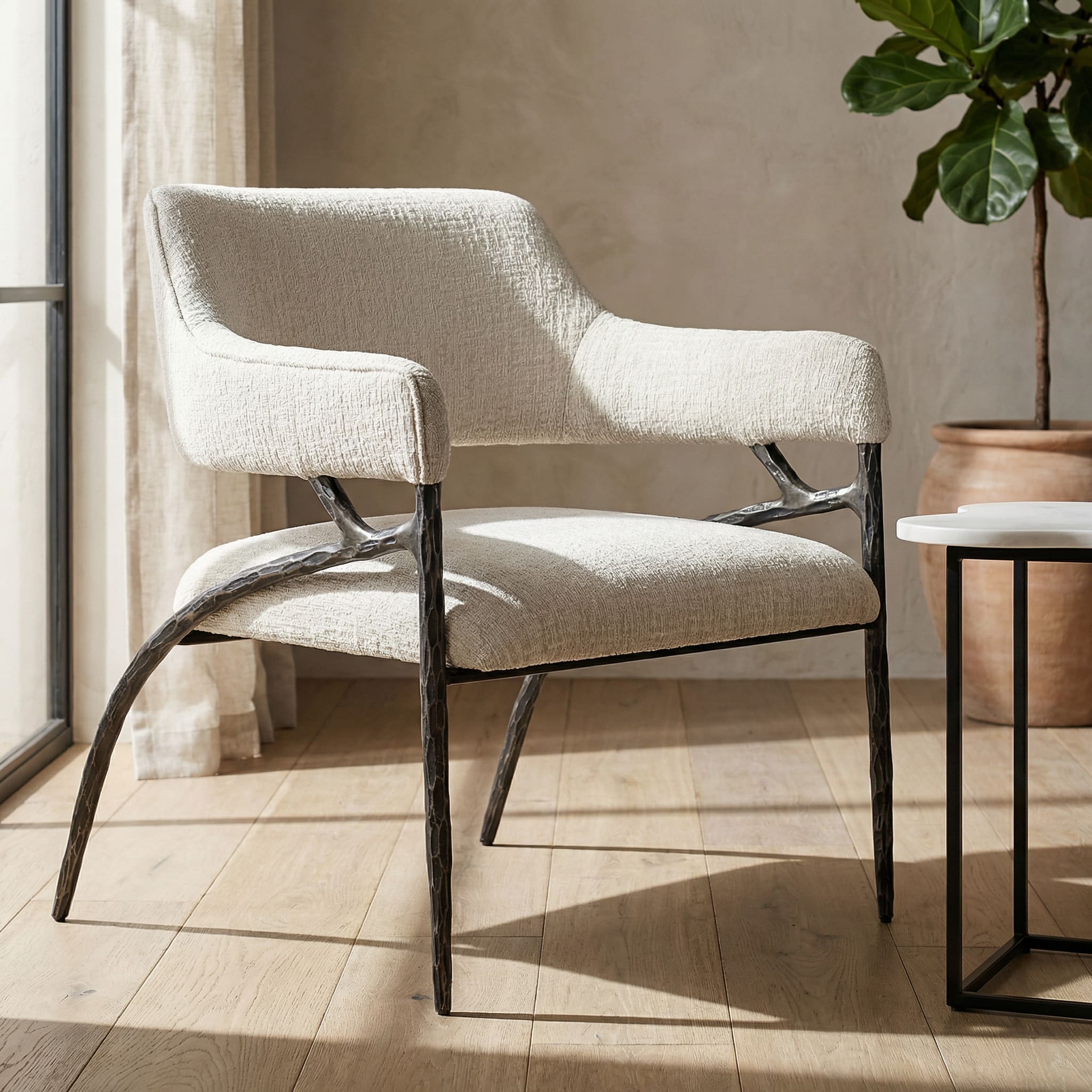 Ector - Modern Off-White Fabric + Forged Metal Accent Chair - image 5