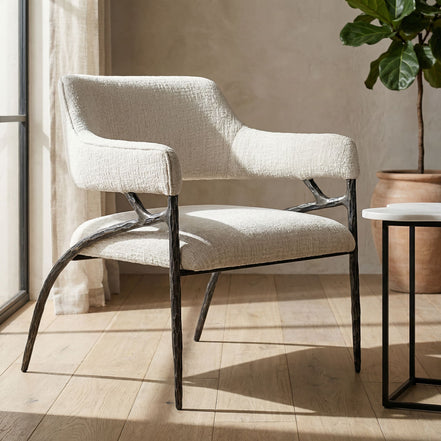 Ector - Modern Off-White Fabric + Forged Metal Accent Chair - image 5