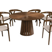 Weiss - Mid-Century Modern Walnut Round Dining Table + 6 Chair Set - image 4