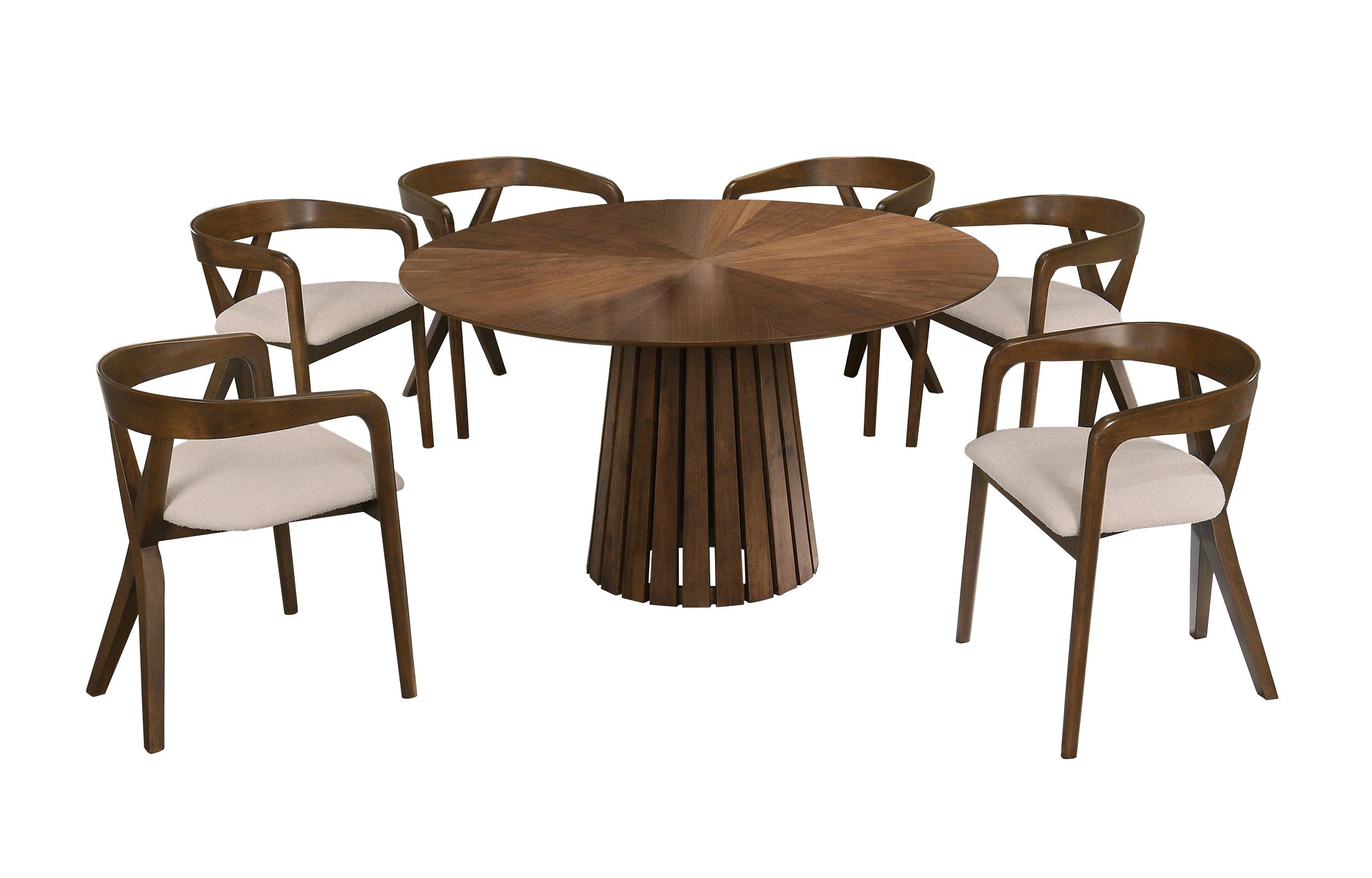 Weiss - Mid-Century Modern Walnut Round Dining Table + 6 Chair Set - image 4