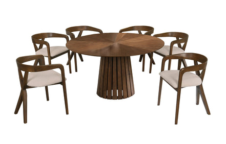 Weiss - Mid-Century Modern Walnut Round Dining Table + 6 Chair Set - image 4