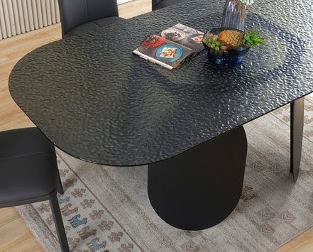 Maxine - Modern Hammered Grey Glass Rectangular Dining Table - image 2