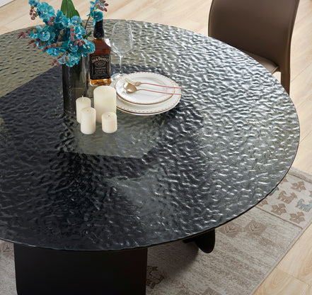 Maxine - Modern Hammered Grey Glass Round Dining Table