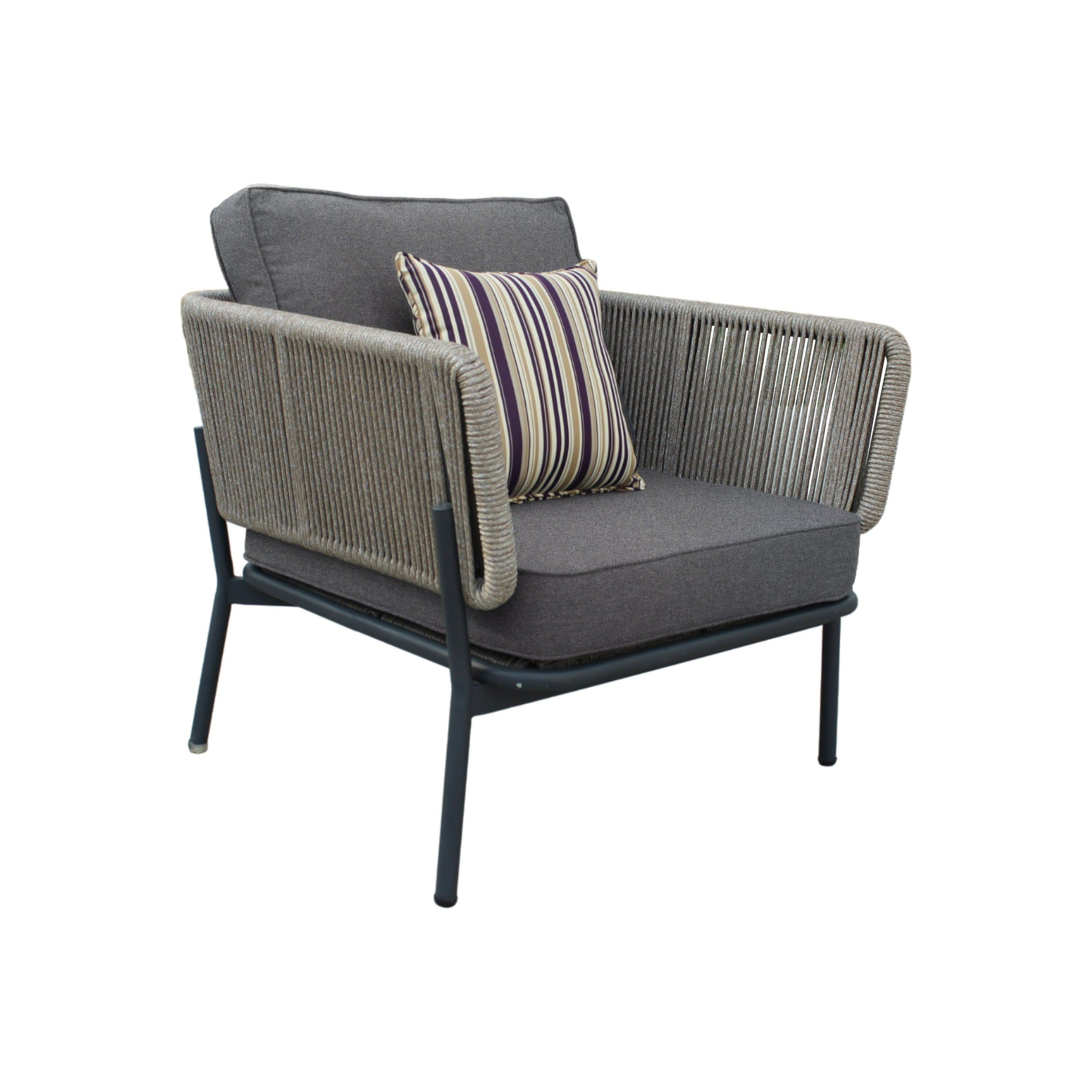 Suntide - Outdoor Grey Fabric + Beige Rattan + Grey Acacia Sofa Set - image 4