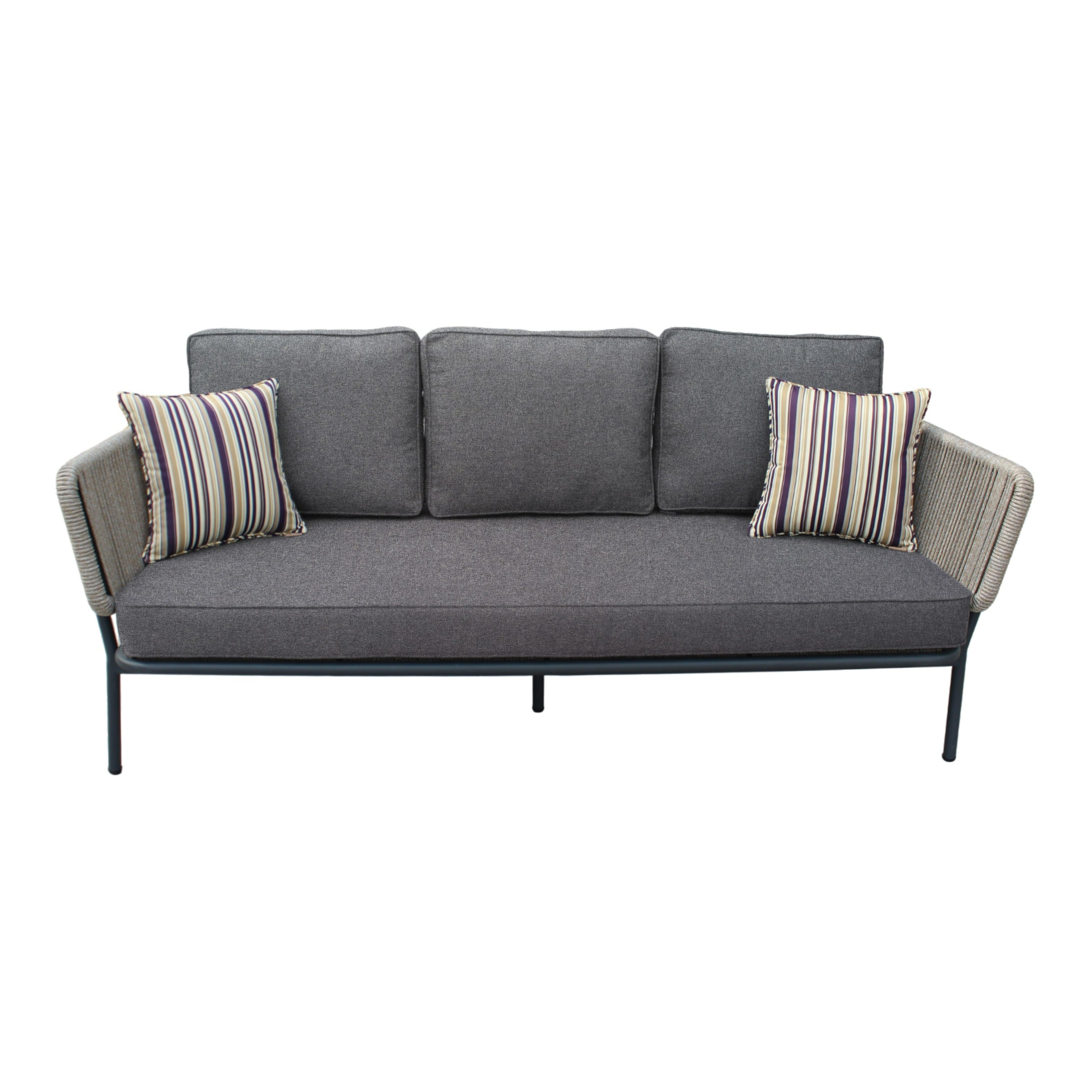Suntide - Outdoor Grey Fabric + Beige Rattan + Grey Acacia Sofa Set