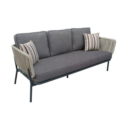 Suntide - Outdoor Grey Fabric + Beige Rattan + Grey Acacia Sofa Set - image 2
