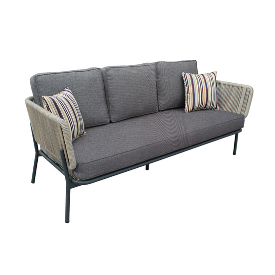 Suntide - Outdoor Grey Fabric + Beige Rattan + Grey Acacia Sofa Set - image 2