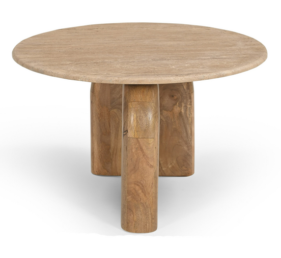 Kellison - Modern Travertine Marble + Wood End Table - image 2