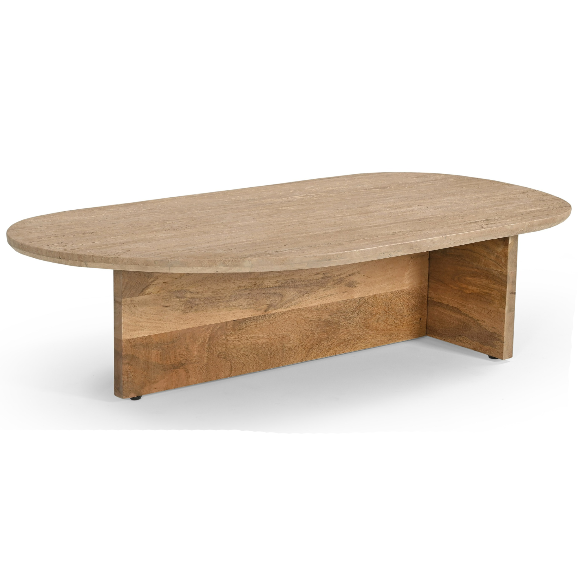Chisholm - Modern Travertine Marble + Wood Freeform Coffee Table - image 2