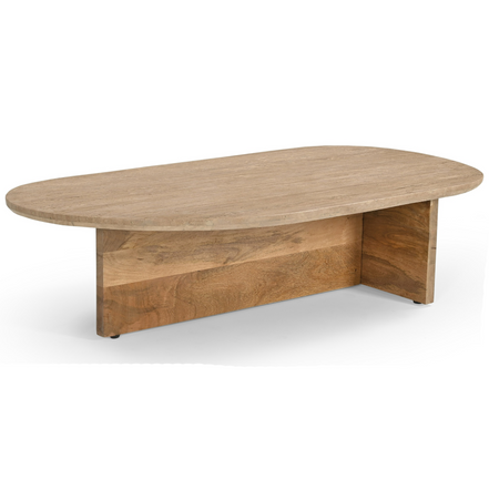 Chisholm - Modern Travertine Marble + Wood Freeform Coffee Table - image 2